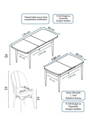 Ausziehbarer Tisch der Astera-Serie + 6-teiliges cremefarbenes Baby-Gesichtsstoff-Set für Küche, Wohnzimmer und Esszimmer - 5