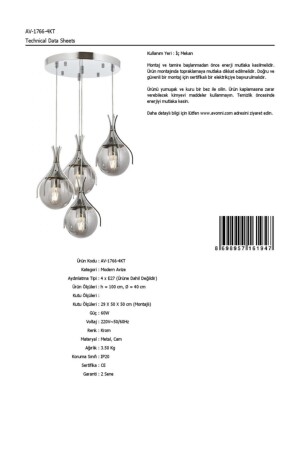 Avonnı Av-60161-4kt verchromter moderner Kronleuchter, E27, Metall, Glas, 40 cm AV-60161-4KT - 7