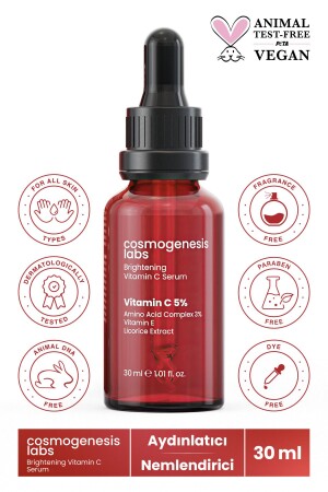 Aydınlatıcı C Vitamini Serum 30ml Vegan Ton Eşitleyici Pürüzsüzleştirici Nemlendirici (%5 Vitamin C) CGL100 - 1