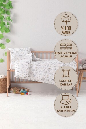 Baby %100 Pamuk Happy Bebek Nevresim Takımı - Beyaz - 2