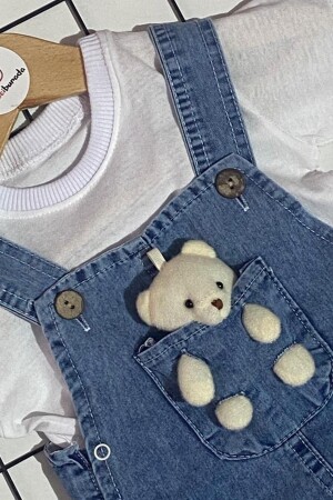 Baby-Doppel-Jeansoverall mit Teddybär-Spielzeug BEBECİ. 000324 - 5