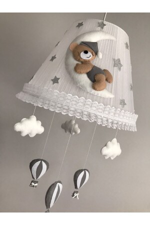 Baby Kinderzimmer Kronleuchter Kaffee Grau Outfit Teddybär Wolke Grau Kaffee mit Ballon, Teddybär, grauer Ballon - 4