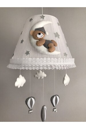 Baby Kinderzimmer Kronleuchter Kaffee Grau Outfit Teddybär Wolke Grau Kaffee mit Ballon, Teddybär, grauer Ballon - 5