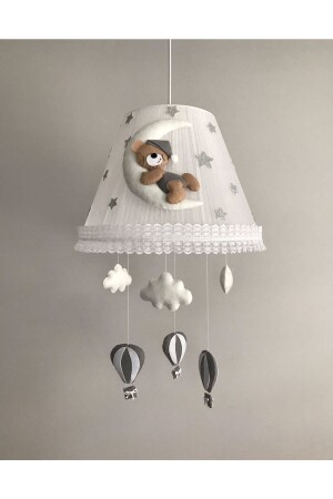 Baby Kinderzimmer Kronleuchter Kaffee Grau Outfit Teddybär Wolke Grau Kaffee mit Ballon, Teddybär, grauer Ballon - 3