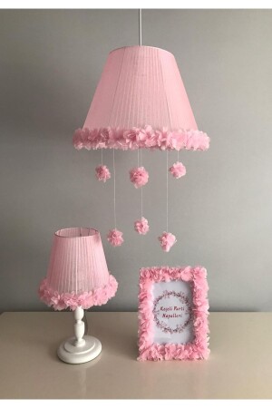 Baby Kinderzimmer Kronleuchter Lampenschirm Rahmen Rosa Blume Rosa Tüll umwickelte Blumen-Pendelleuchte Pinkflower-Pendelleuchte - 4