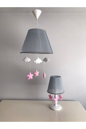 Baby-Kronleuchter und Lampenschirm für Kinderzimmer, grau, rosa, Stern, weiße Wolke, flupinkstarwhitecloud - 2