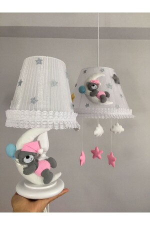 Baby-Kronleuchter und Lampenschirm für Kinderzimmer, Teddybär mit Ballon, rosa, blau, gelb, Teddybär, rosa, blau, gelb - 4