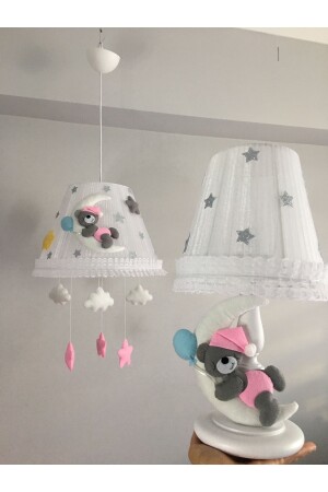 Baby-Kronleuchter und Lampenschirm für Kinderzimmer, Teddybär mit Ballon, rosa, blau, gelb, Teddybär, rosa, blau, gelb - 8