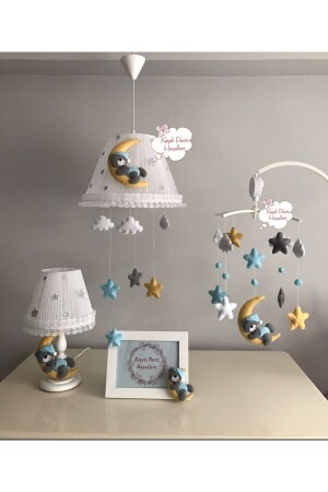 Baby- und Kinderzimmer-Kronleuchter-Set, mobiler Mond-Teddybär, gelb, grau, blau, Set mobiler blauer Teddybär - 1