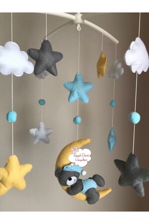 Baby- und Kinderzimmer-Kronleuchter-Set, mobiler Mond-Teddybär, gelb, grau, blau, Set mobiler blauer Teddybär - 7