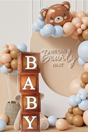 Baby Yazılı Ahşap Damarlı Baby Shower Dekorasyon Kutu Set - 6