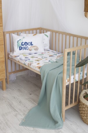 Babybettbezug aus Bio-Musselin-Pixel und Baumwollsatin – ANP mit Dinosaurier- und Naturmotiven - 3