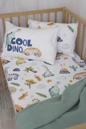 Babybettbezug aus Bio-Musselin-Pixel und Baumwollsatin – ANP mit Dinosaurier- und Naturmotiven - 6