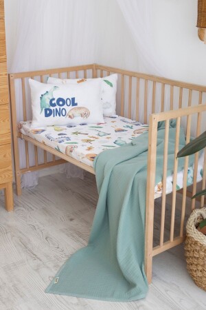 Babybettbezug aus Bio-Musselin-Pixel und Baumwollsatin – ANP mit Dinosaurier- und Naturmotiven - 2