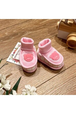 Babyschuhe aus gekämmter Baumwolle, Wildleder, Teddybär, rosa bedruckt - 4