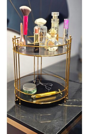 Badezimmer-Kosmetik-Schmuck-Organizer, Mehrzweck-Organizer, 2-lagig, Service-Präsentation, Gold - 2