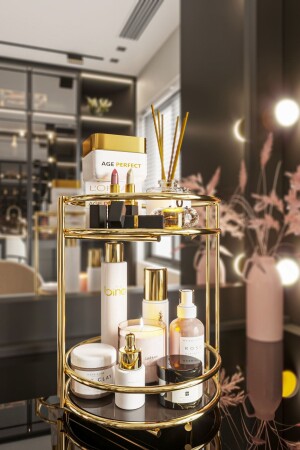 Badezimmer-Kosmetik-Schmuck-Organizer, Mehrzweck-Organizer, 2-stöckiges Servier-Präsentationstablett, Leckerli-Halter, Gold - 1