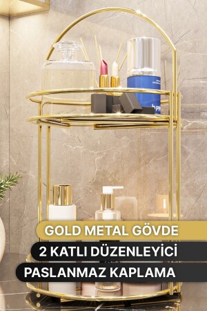 Badezimmer-Organizer, 2 Etagen, 40 cm, Gold, Luxus-Organizer, Organizer, Badezimmer-Regal, Shampoo-Halter, dekorativ - 6