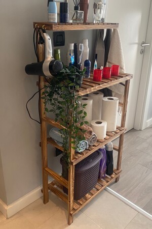 Badezimmer-Organizer aus Holz mit 4 Ebenen, Badezimmerregal, Handtuchhalter, Mob182 hd663 - 4