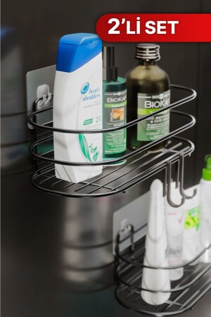 Badezimmer-Organizer, Shampoo-Halter, Seifenschale, 2er-Set, selbstklebendes Duschregal mit 4 Kleiderbügeln, Edelstahl-Organizer - 7