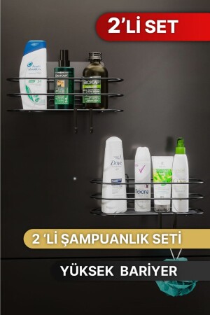 Badezimmer-Organizer, Shampoo-Halter, Seifenschale, 2er-Set, selbstklebendes Duschregal mit 4 Kleiderbügeln, Edelstahl-Organizer - 8