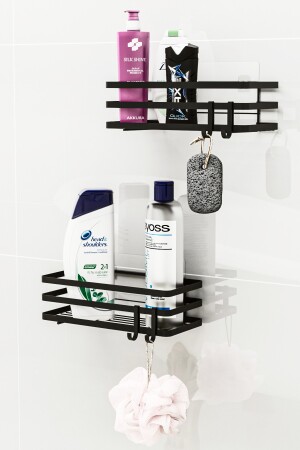 Badezimmer-Organizer, Shampoo-Halter, Seifenschale, 2er-Set, selbstklebendes Etikett, Duschregal-Organizer mit 4 Kleiderbügeln - 2