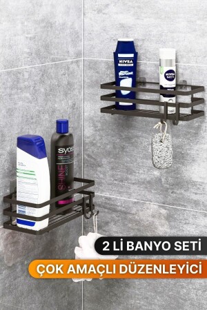 Badezimmer-Organizer, Shampoo-Halter, Seifenschale, 2er-Set, selbstklebendes Etikett, Duschregal-Organizer mit 4 Kleiderbügeln - 7