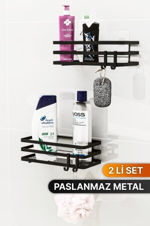 Badezimmer-Organizer, Shampoo-Halter, Seifenschale, 2er-Set, selbstklebendes Etikett, Duschregal-Organizer mit 4 Kleiderbügeln - 8