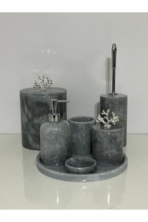 Badezimmer-Set aus grauem Marmor, 7-teilig, 0718716960975 - 3