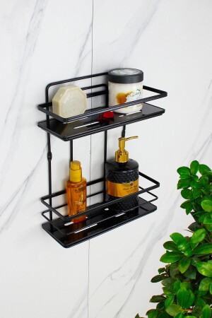 Badezimmer- und Kosmetik-Organizer mit Kristallregal, Edelstahlspitze, doppeltes schwarzes Badezimmerregal, Shampoo-Halter HMY-LŞ02S - 1