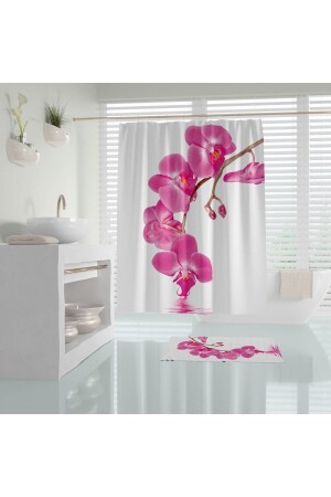 Badezimmervorhang mit Orchideenblütenmuster, Digitaldruck, verblassendes, wasserdichtes Polyestergewebe, Orchidee, 180 x 200 cm - 1