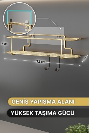 Baharatlık 2 Li Set Gold Metal Mutfak Rafı Banyo Rafı Yapışkanlı Kancalı Tuzluk Askılık binogold11-g2 - 7