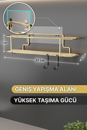 Baharatlık Lüks Metal Gold Mutfak Rafı Banyo Rafı Yapışkanlı Kancalı Şık Tasarım Tuzluk Askılık TYC00739490379 - 7