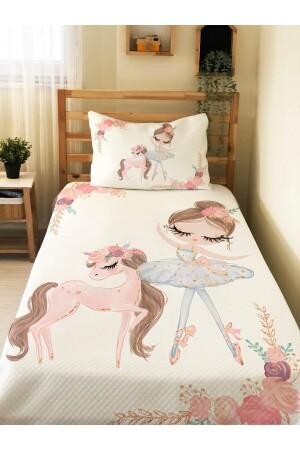 Balerin Ve Unicorn Desenli Bebek Ve Çocuk Baskılı Tek Kişilik Pike Takımı 160x230 Beyaz 35736 - 1