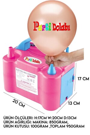 Ballonaufblasmaschine mit doppeltem Ausgang – elektrische Ballonpumpe 73005, rosa, blau - 4