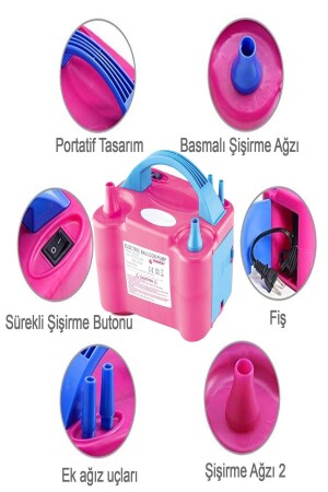 Ballonaufblasmaschine mit doppeltem Ausgang – elektrische Ballonpumpe 73005, rosa, blau - 5