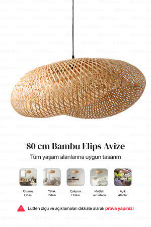 Bambu Elips Sarkıt Avize Lamba 80cm - Iskandinav, Modern, Bohem, Rattan Aydınlatma NHELIPS80 - 8