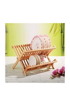 Bambu Katlanabilir Tabaklık Bulaşıklık Bulaşık Sepeti Küçük Boy 40 Cm X 33 Cm X 26 Cm kaşıklık0002 - 3