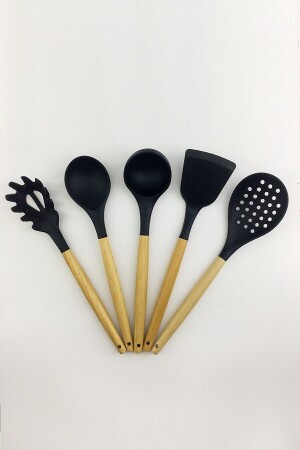 Bambu Saplı Silikon 5 Parça Servis Seti (kepçe-spatula-makarna-kevgir-kaşık) TYC00543641407 - 3