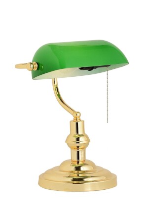 Banker Tischlampe, goldfarben, grünes Glas - 2