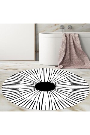 banyo paspası, siyah beyaz, banyo paspas yuvarlak, kaymaz taban halı, yıkanabilir, 80cmx80cm, M1167YV - 2