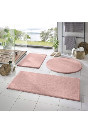 Banyo Paspası Üçlü Takım Pembe Renk Peluş Kaymaz Taban Yıkanabilir 60x100 - 60x40 - 60x60 Y3bh4 Y3BH4 - 3