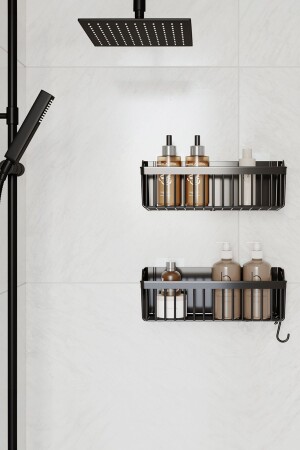 Banyor Yapışkanlı Banyo Rafı- 2'li Banyo Düzenleyici Organizer Banyo Duş Rafı Şampuanlık- Plstik - 4