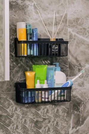 Banyor Yapışkanlı Banyo Rafı- 2'li Banyo Düzenleyici Organizer Banyo Duş Rafı Şampuanlık- Plstik - 6