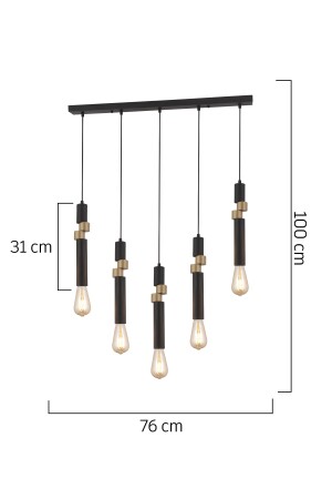 Barnaby 5-reihige schwarze antike Hängelampe, modernes junges Zimmer, Küche, Wohnzimmer, Hängelampe, Kronleuchter 3958-05S-BL-FR - 5