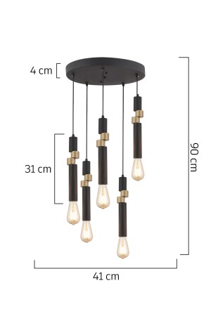 Barnaby 5-teilige runde schwarze Vintage-Büro-Kronleuchter, modernes junges Zimmer, Küche, Wohnzimmer, Hängelampe, Kronleuchter 3958-05Y-BL-FR - 5