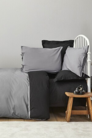 Basic-Bettbezug-Set für Einzelbett, 200, Schwarz, Dunkelgrau, 100 % Baumwolle, doppelseitig. 18. 01. 0729 - 4