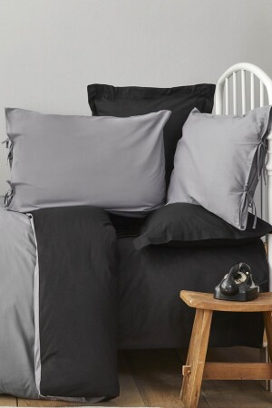 Basic-Bettbezug-Set für Einzelbett, 200, Schwarz, Dunkelgrau, 100 % Baumwolle, doppelseitig. 18. 01. 0729 - 6