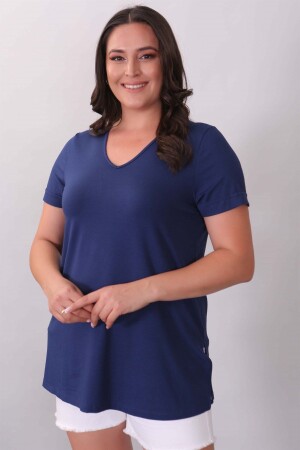 Basic-Bluse in Indigo mit V-Ausschnitt - 1