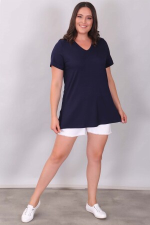 Basic-Bluse in Marineblau mit V-Ausschnitt - 1